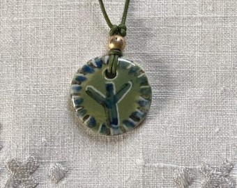 RUNE ALGIZ Green Porcelain Pendant Scandinavian VIKING Nordic Amulet