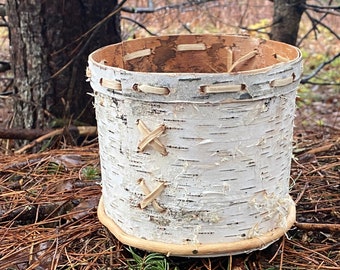 Handmade Round BIRCH BARK Basket with spruce root Camp Decor Rustic Decor North Woods Handmade in Maine