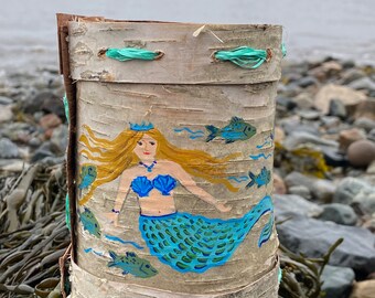 BIRCH Bark BASKET with Lobster Rope DOWNEAST Maine Mermaid of the Sea Ocean Decor Seaside Decor