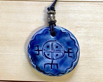 Porcelain Petroglyph Suncross Pendant