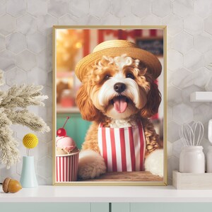 Cavapoo pronto para lhe servir sorvete em novo emprego no salão, fofo, se divertindo, Dog Gift Cute Lovers, Impressão Digital