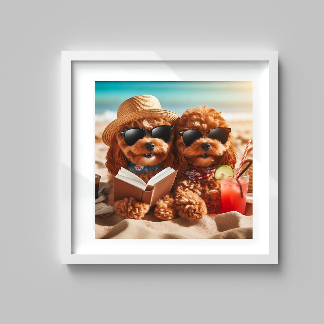 Doodle Friends Cockapoo Cavapoo Relaxing on the Beach Digital Images ...