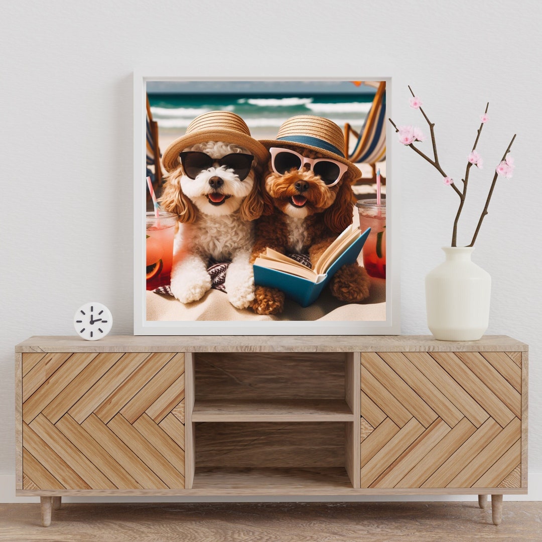 Cavapoo Friends Relaxing on the Beach Digital Images Fun, Photos ...