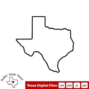 May include: Outline of the state of Texas with a heart in the center. The text "Rollin' Deep Texas" is written in a cursive font below the outline.