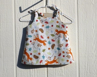 Foxes of Fall Shoulder Tie Dress Size 6 Months, Baby Dress, Cotton Infant Dress, 6 Month Fox Dress, Fall Dress