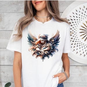 Angel T-shirt, Angel Tee, Angel Flower T-shirt, Angel Gift T-shirt, Heavenly T-Shirt, Angel Shirt, Ladies Angel T-shirt, Angel Art Tee