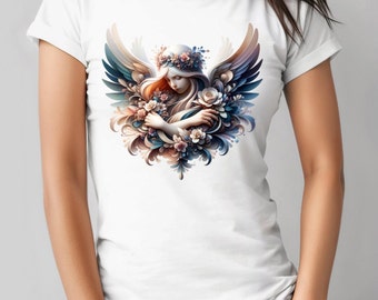 Angel T-shirt, Angel Tee, Angel Flower T-shirt, Angel Gift T-shirt, Heavenly T-Shirt, Angel Shirt, Ladies Angel T-shirt, Angel Art Tee