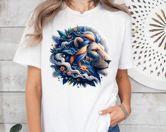 Lion Art Design -Softstyle T-Shirt, Lion Art T-shirt, Lion Graphic Tee, Lion T-shirt Gift, Lion t-shirt for holiday, Lion tee casual wear