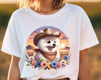 Pomeranian Cowboy Hat Camiseta occidental, Camiseta Pomeranian, Camiseta para pasear perros, Camiseta de regalo Pomeranian, Camiseta estilo Pom Western, Paseador de perros