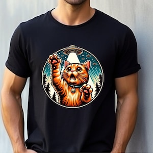 Cat UFO T-Shirt, Funny Cat T-Shirt, Cat & UFO Shirt, Cat Gift T-Shirt