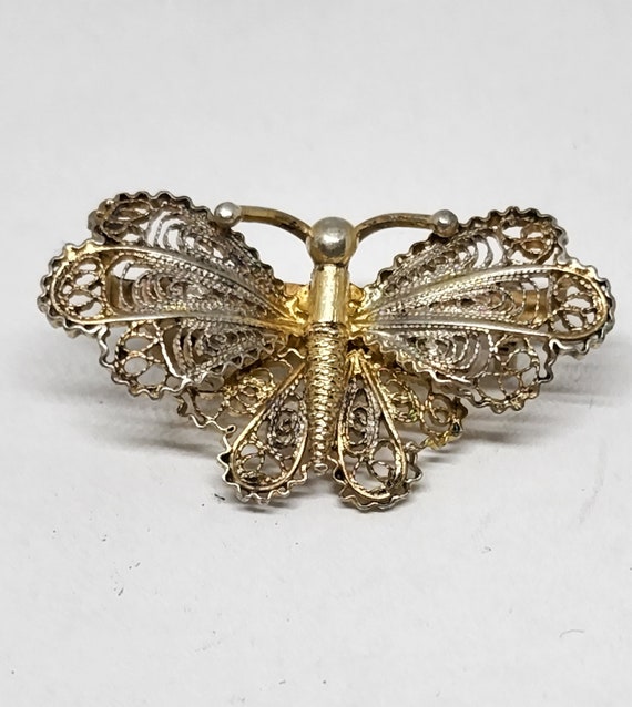 Broche papillon argentée et noire/ Épingle papillon strass/ Accessoire