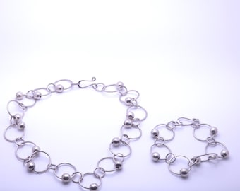 Jenni K Sterling Silber Handgefertigtes Set aus Halskette, Halskette und Armband mit verschlungenen Kreisperlen, feine NC Studio Artisan Statement Suite 53,9 g