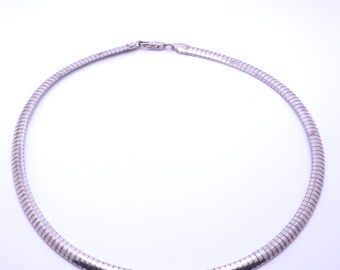 Vintage italienische Omega-Choker-Halskette aus 925er Sterlingsilber, 40 cm (16 Zoll), 25 g, klassischer italienischer fester Silberkragen, hochglanzpolierte Statement-Kette