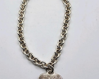 Vintage Armband aus Sterlingsilber in Marsala mit Herzanhänger, 19 cm lang, gravierbar, großes Glied (20,0 mm x 22,8 mm).