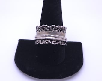 Vintage Danny Newfeld Israel 925 Sterling Silber Spitzen-Dreifach-Spinner-Ring Größe 11 Fidget Meditationsring Signierter israelischer Kunsthandwerkerschmuck