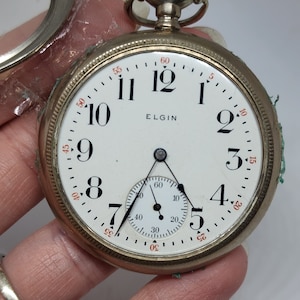 Antique 1917 Elgin Porcelain Face Nickel Silver Pocket Watch 7 Jewels 19544117 Broken Cover