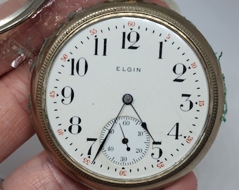 Reloj de bolsillo antiguo Elgin de 1917 con esfera de porcelana y alpaca, 7 joyas, 19544117, tapa rota