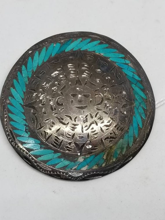 Turquoise School Bud Unique Vintage Native American Navajo Sterling Silver Buckle Turquoise School Bud Unique Vintage Native American Navajo Sterling Silver Buckle