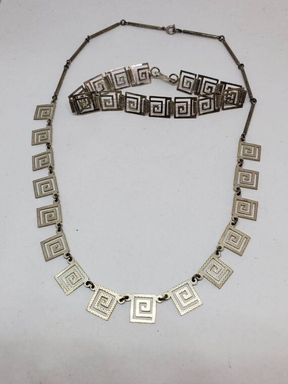 Vintage Sterling Silver Greek Key Necklace and Bracelet Set 925