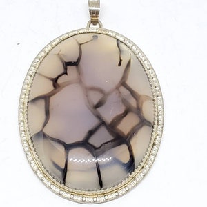 Handmade sterling silver dragon vein agate cut out large pendant necklace piercing saw work