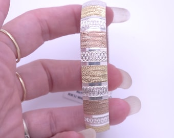 Vintage italienisches Statement-Armband aus 925er Sterlingsilber, 18 Karat Gelbgold, roségold- und rhodiniert, mehrfarbig strukturierte Omega-Gliederkette, 19 cm (7,5 Zoll)