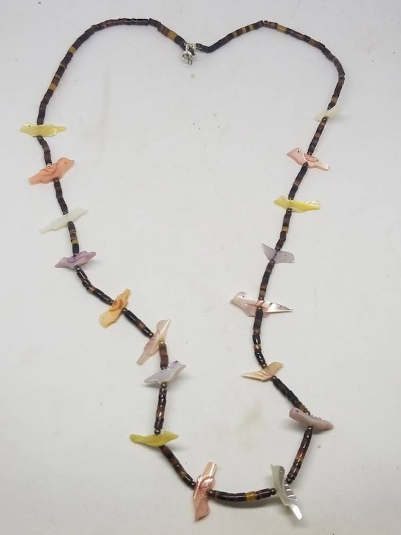 Amazing Vintage Native American Zuni Bird Shell Heishi Sterling Silver Necklace Amazing Vintage Native American Zuni Bird Shell Heishi Sterling Silver Necklace