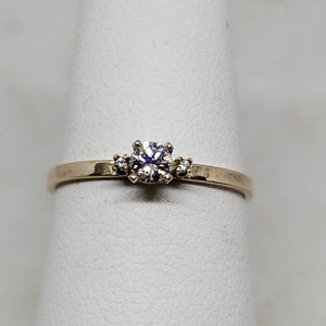 14k Yellow Gold 0.14ct 3 Stone Diamond Engagement Ring Handmade Dainty Genuine Natural Diamond Size 6