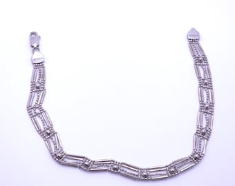 Vintage signiertes RL Indonesia Sterling Silber Mehrstrang-Armband mit flüssigen Gliedern, 925er Sterlingsilber, balinesischer Stil, Kugel-Panel-Stapelung, geometrische Schichtung, fein