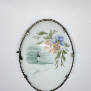 Vtg Sterling Silver Portuguese Hand Painted Porcelain Brooch Salvador Giudice