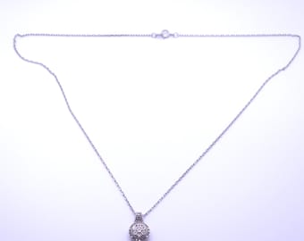 Vintage SUN 925 Sterling Silber Pavé-Diamant-Halo-Cluster-Kreisanhänger-Halskette, runder, mehrlagiger Scheibenanhänger mit geometrischem Rand, feiner Nachlassschmuck