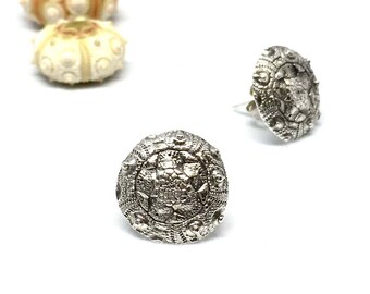 Urchin Mandala Post Earrings in Fine silver