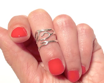 Coral Branch Midi Ring above the knuckle Sterling silver ring- size 2.5-3.5