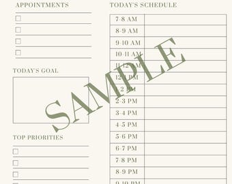 Earth Tones Daily Planner + Notes Page – Printable Tan & Green PDF-- Tan + Sage Green | Digital PDF