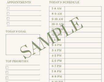 Earth Tones Daily Planner + Notes Page + Weekly Calendar UNDATED – Printable Tan & Green PDF