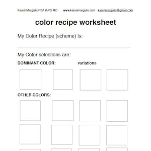 COLOR Recipe Color Scheme Painting Planning WORKSHEET PDF Plan for Better Paintings image 1