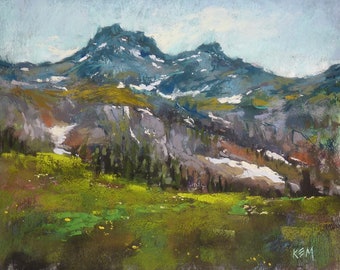 Mountain Landscape with snow Original Pastel Painting Karen Margulis 11x14