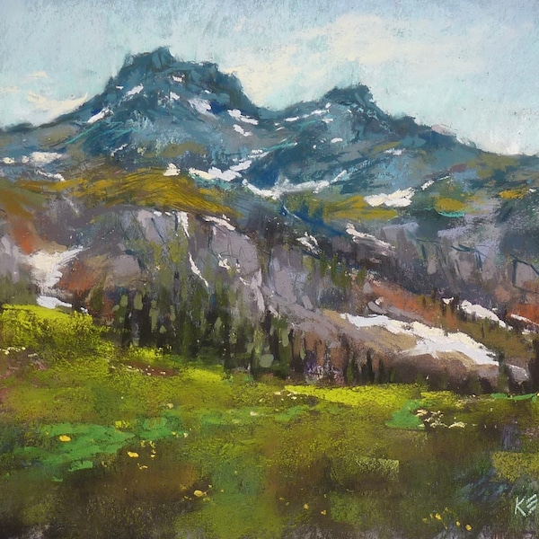 Mountain Landscape with snow Original Pastel Painting Karen Margulis 11x14