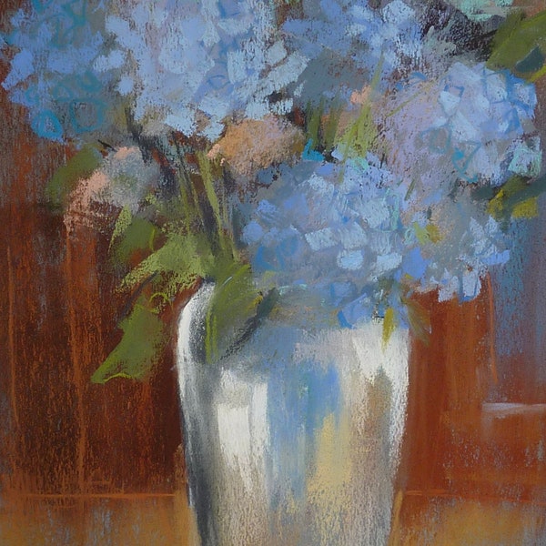 HYDRANGEAS Floral  Still Life Original Pastel Painting Karen Margulis 12x9