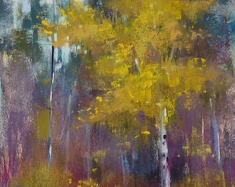 Autumn Contemporary Southwest Landscape ASPEN trees  Original Pastel Painting 12x9