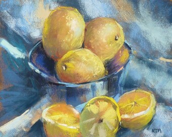 Original Pastel Contemporary Yellow LEMONS 8x10 by Karen Margulis psa