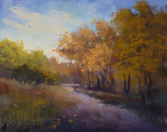 Autumn Contemporary  Landscape YELLOW  Original Pastel Painting 11x14