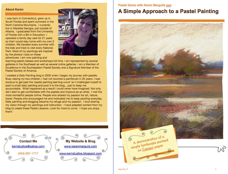 Pastel Painting Lesson Demo PDF A SIMPLE Landscape Art Tutorial booklet Canson, marsh, sky,water image 1