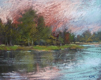 Lowcountry Florida Trees River Reflections Landscape Original Pastel Painting 8x10