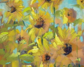 Original Pastel Contemporary Wildflowers Sunflowers 14x11 by Karen Margulis psa