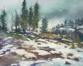 Winter Landscape Rocky Mountains Original Pastel Painting  Karen Margulis 11x14