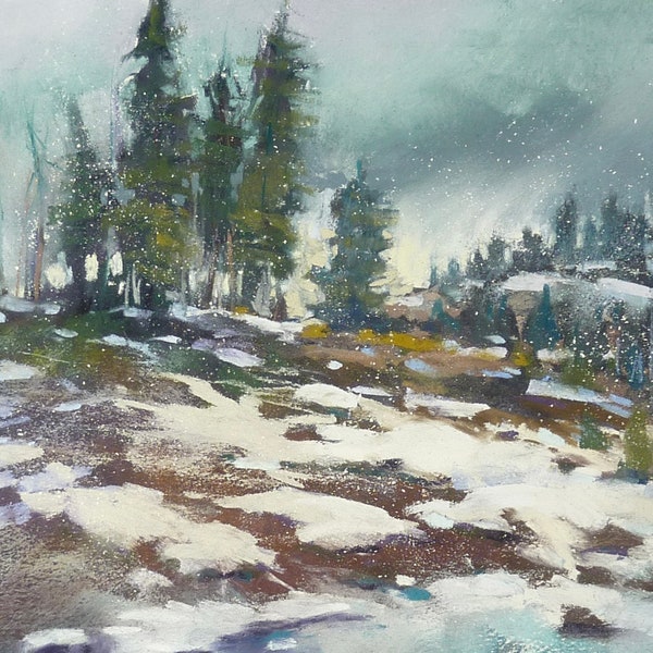 Winter Landscape Rocky Mountains Original Pastel Painting  Karen Margulis 11x14