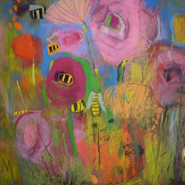 Floral Fantasy Wildflowers Original Pastel painting 11x14 ABSTRACT by Karen Margulis psa