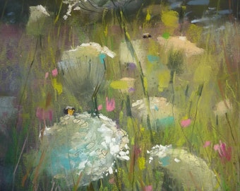 Original Pastel Contemporary Wildflowers Queen Annes Lace 14x11 by Karen Margulis psa
