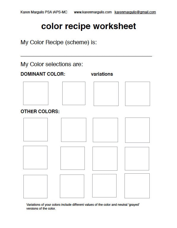 color recipe color scheme painting planning worksheet pdf plan etsy