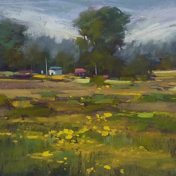 Spring Wildflowers in a Meadow Landscape Original Pastel Painting Karen Margulis 9x12
